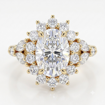 3CT Oval Lab Grown Diamond Cluster Engagement Ring • Vintage Rose Gold Art Deco Bridal Ring