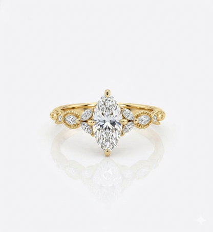 Lab Grown 1.00 ct Marquise Cut Diamond Cluster Ring • Rose Gold Engagement Ring