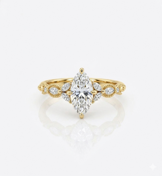 Lab Grown 1.00 ct Marquise Cut Diamond Cluster Ring • Rose Gold Engagement Ring
