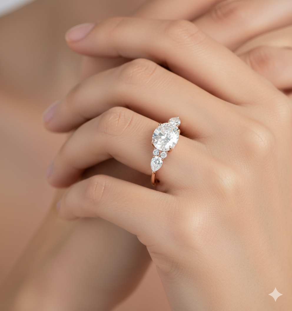 2.5 ct Oval Lab Grown Diamond Engagement Ring • Three Stone Vintage Bridal Ring