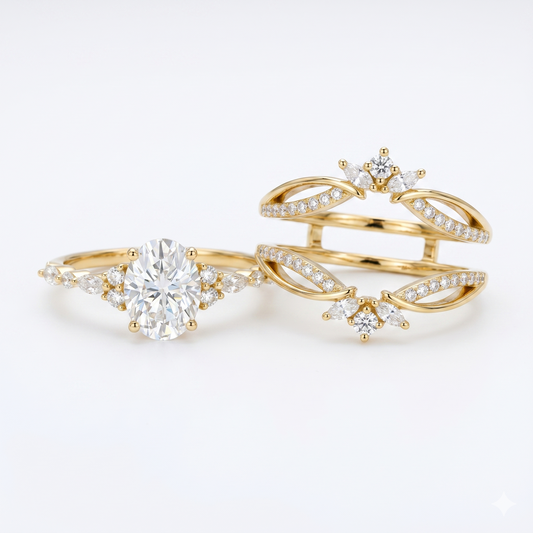 1.850ct Oval cut lab grown Diamond engagement ring set Marquise cut Band