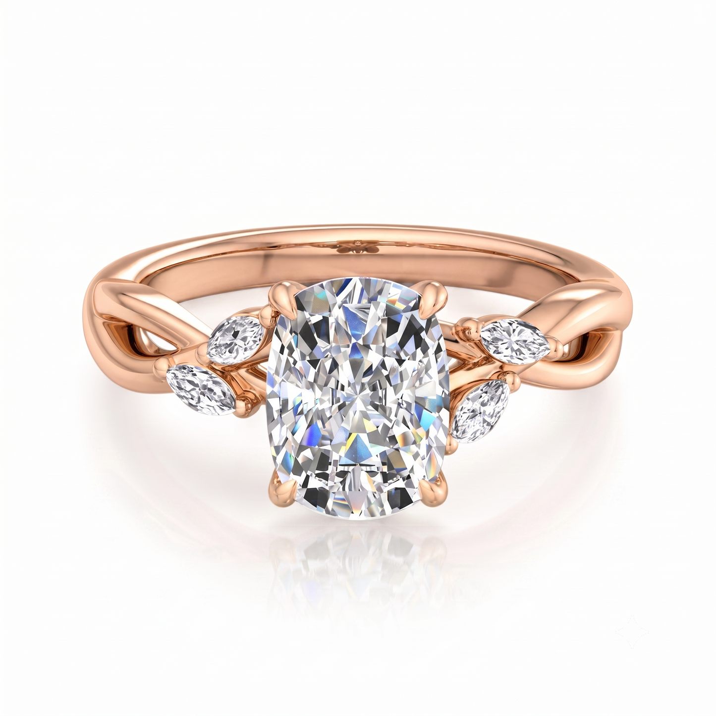 1.60 Carat Elongated Cushion Lab Grown Diamond Twig Engagement Ring, Nature-Inspired Ring