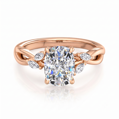 1.60 Carat Elongated Cushion Lab Grown Diamond Twig Engagement Ring, Nature-Inspired Ring