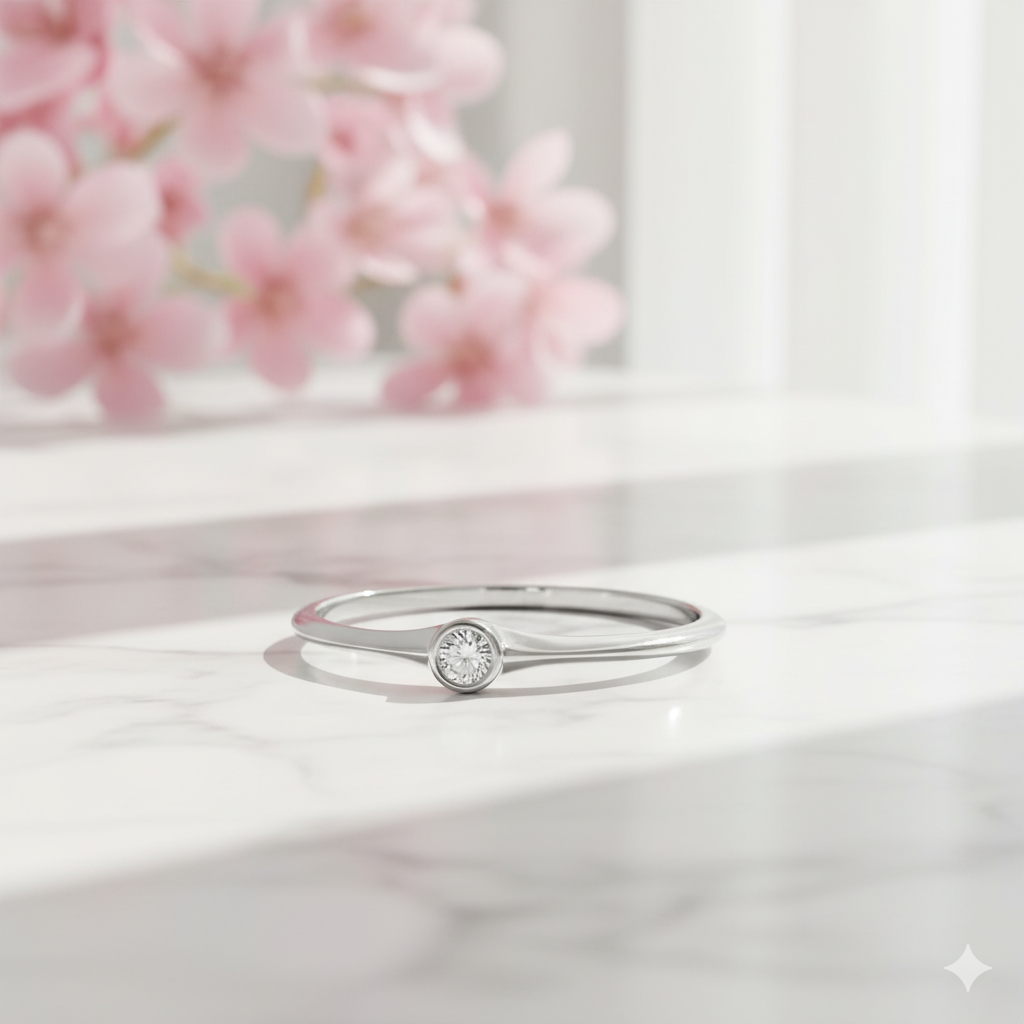 Minimalist Lab Grown Diamond Bezel Ring • 14K Gold Dainty Solitaire Ring