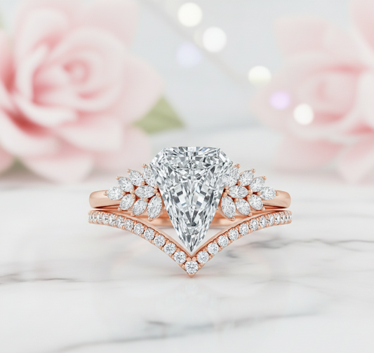 2.50 Ct Shield Cut Moissanite Ring Set – Chevron Wedding Band