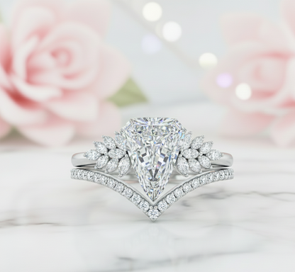 2.50 Ct Shield Cut Moissanite Ring Set – Chevron Wedding Band