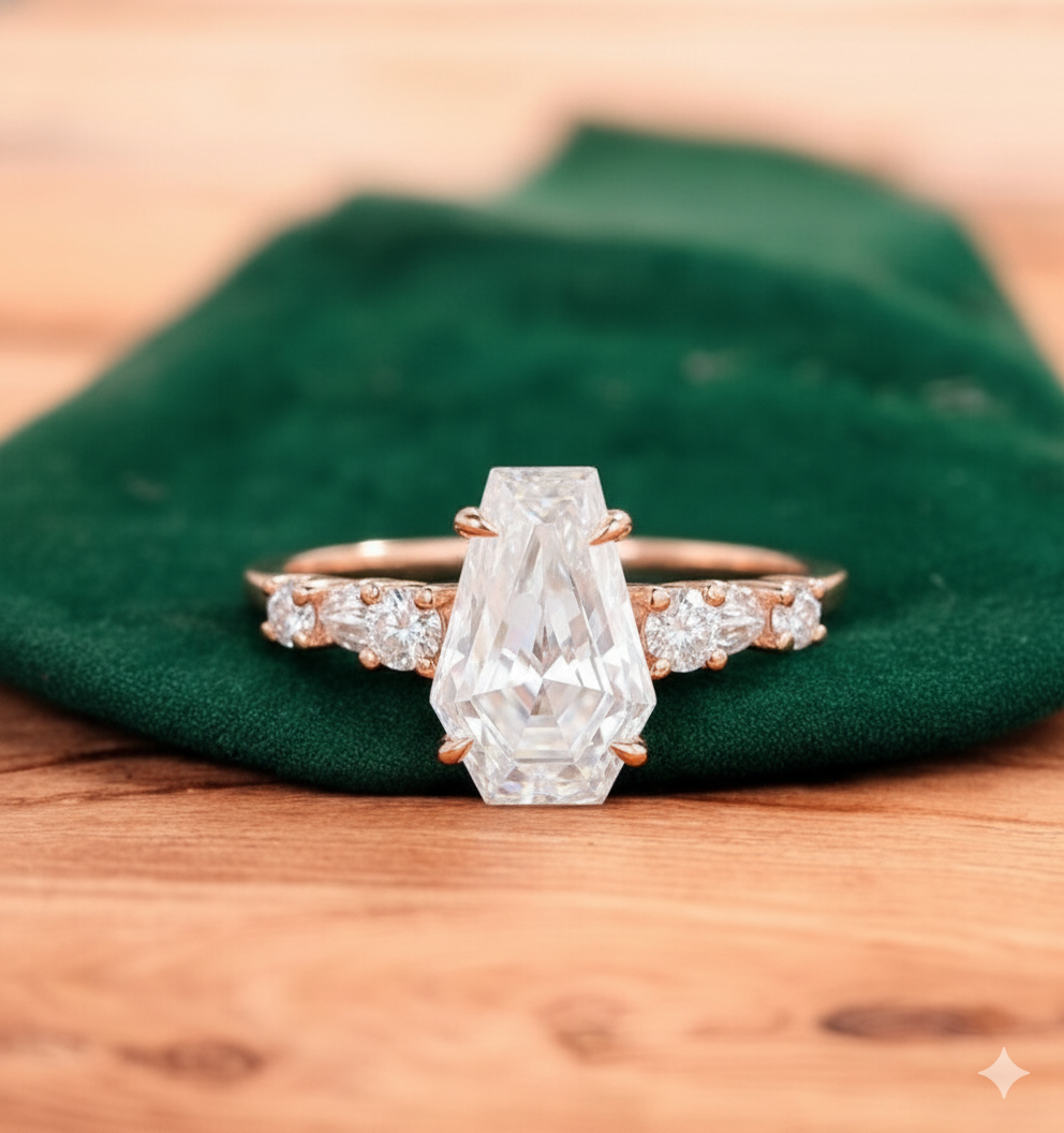 2.0ct Coffin Cut Lab Grown Diamond Engagement Ring • Unique Bridal Ring