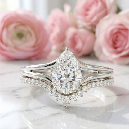 2.20 ct Pear Shaped Lab Grown Diamond Split Shank Ring Set
