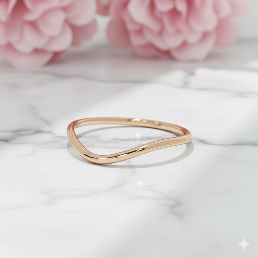 14K Yellow Gold V-Shaped Ring Minimalist Chevron Band