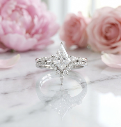1.790CT Kite Cut Lab Diamond Engagement Ring Set