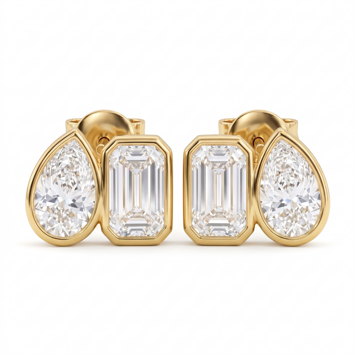 2.00 Ct Pear & Emerald Cut Lab Grown Diamond Bezel Studs Earrings