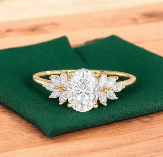 1.50 ct Oval Lab-Grown Diamond Cluster Engagement Ring