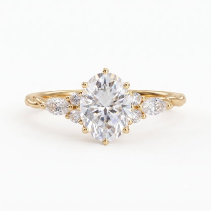 1.76Ct Oval Lab Diamond Ring with Marquise Eternity Twist
