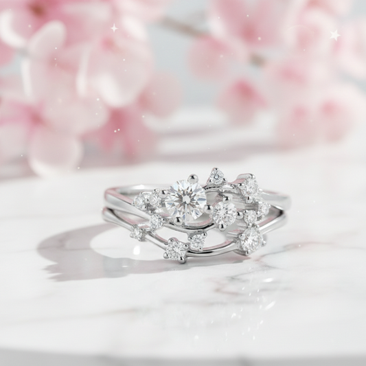 0.480 Ct Round Cut Moissanite Engagement Ring Set – Twig Bridal Set