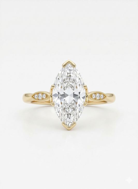 2.0 CT Marquise Cut Moissanite Engagement Ring, Vintage Inspired Ring