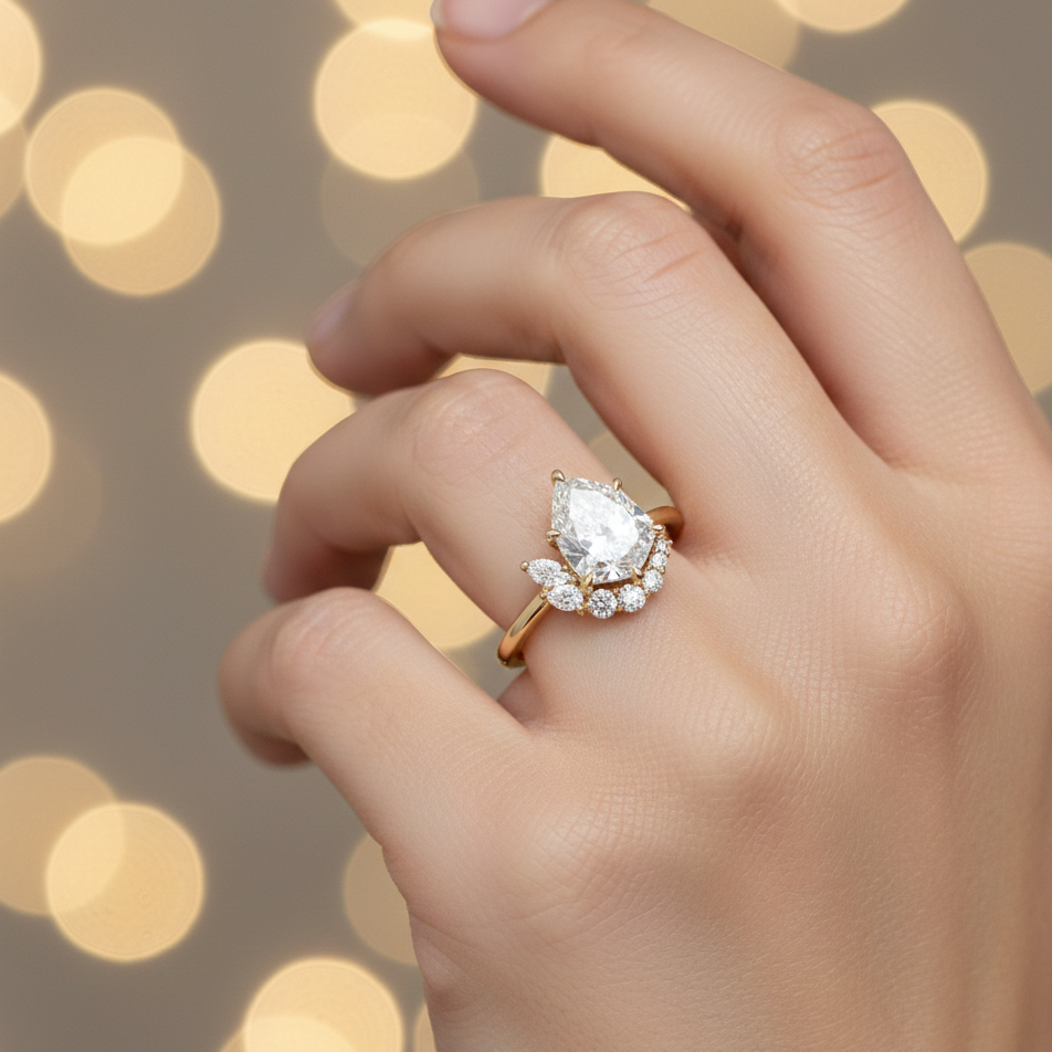 1.80 Ct Pear Cut Lab Grown Diamond Halo Engagement Ringh