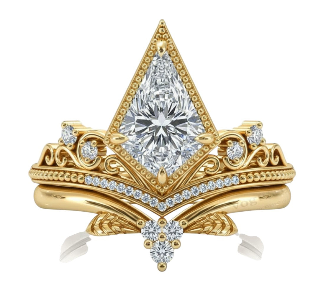 Unique 1.74 CT Kite Cut Engagement Ring Set – Modern Bridal Ring
