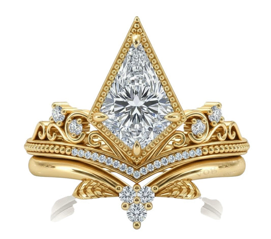 Unique 1.74 CT Kite Cut Engagement Ring Set – Modern Bridal Ring