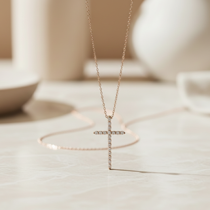 0.120 Ct Moissanite Cross Necklace – 14K Gold Pendant