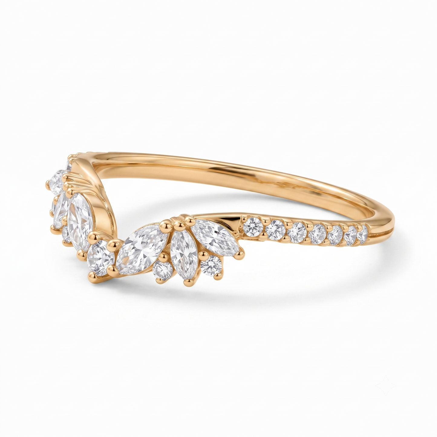 0.600 ct Marquise & Round Cut Lab Grown Diamond V Shape Curved  Band Ring