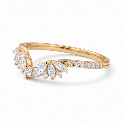0.600 ct Marquise & Round Cut Lab Grown Diamond V Shape Curved  Band Ring