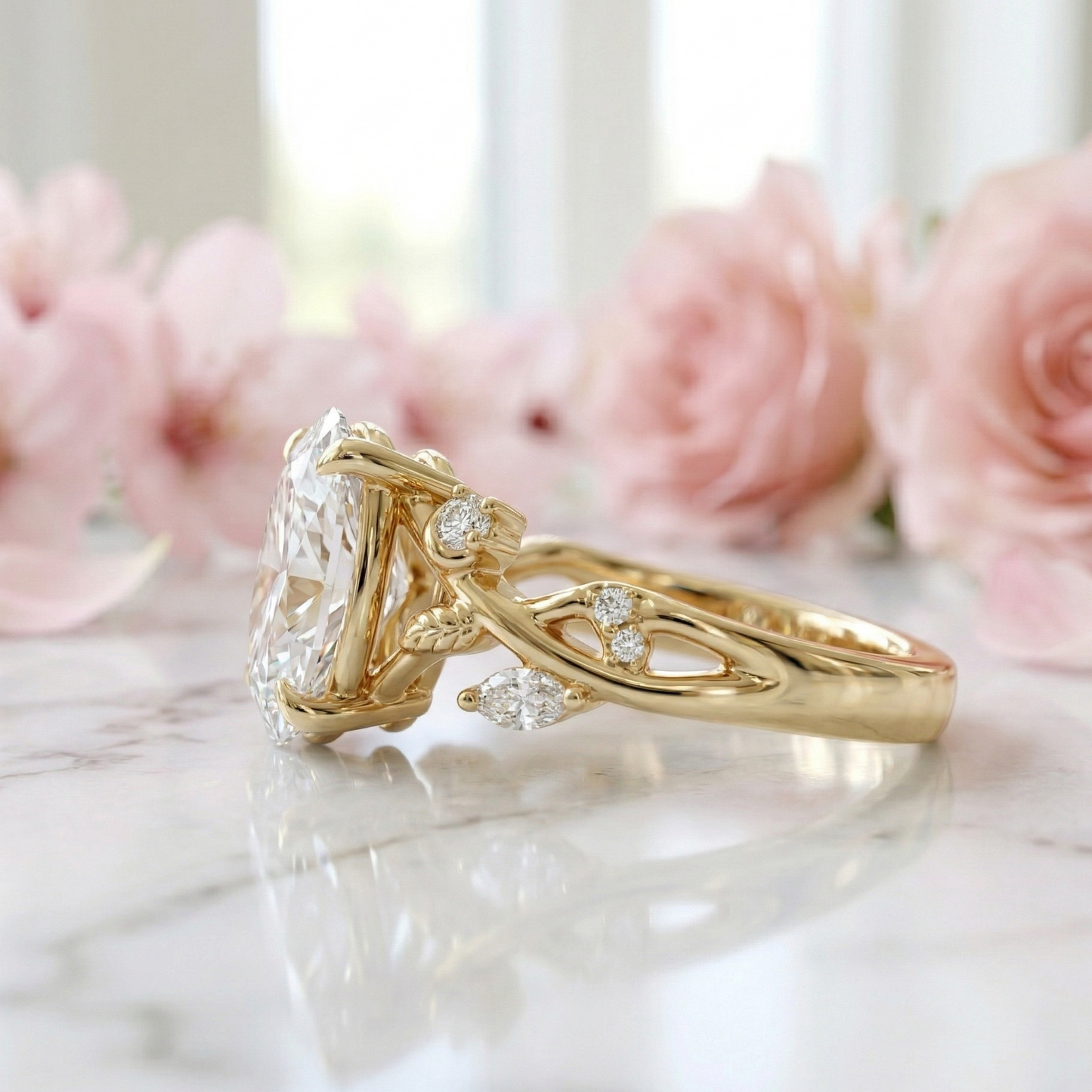 2.060 ct Oval Lab Grown Diamond Nature Inspired Vine Ring