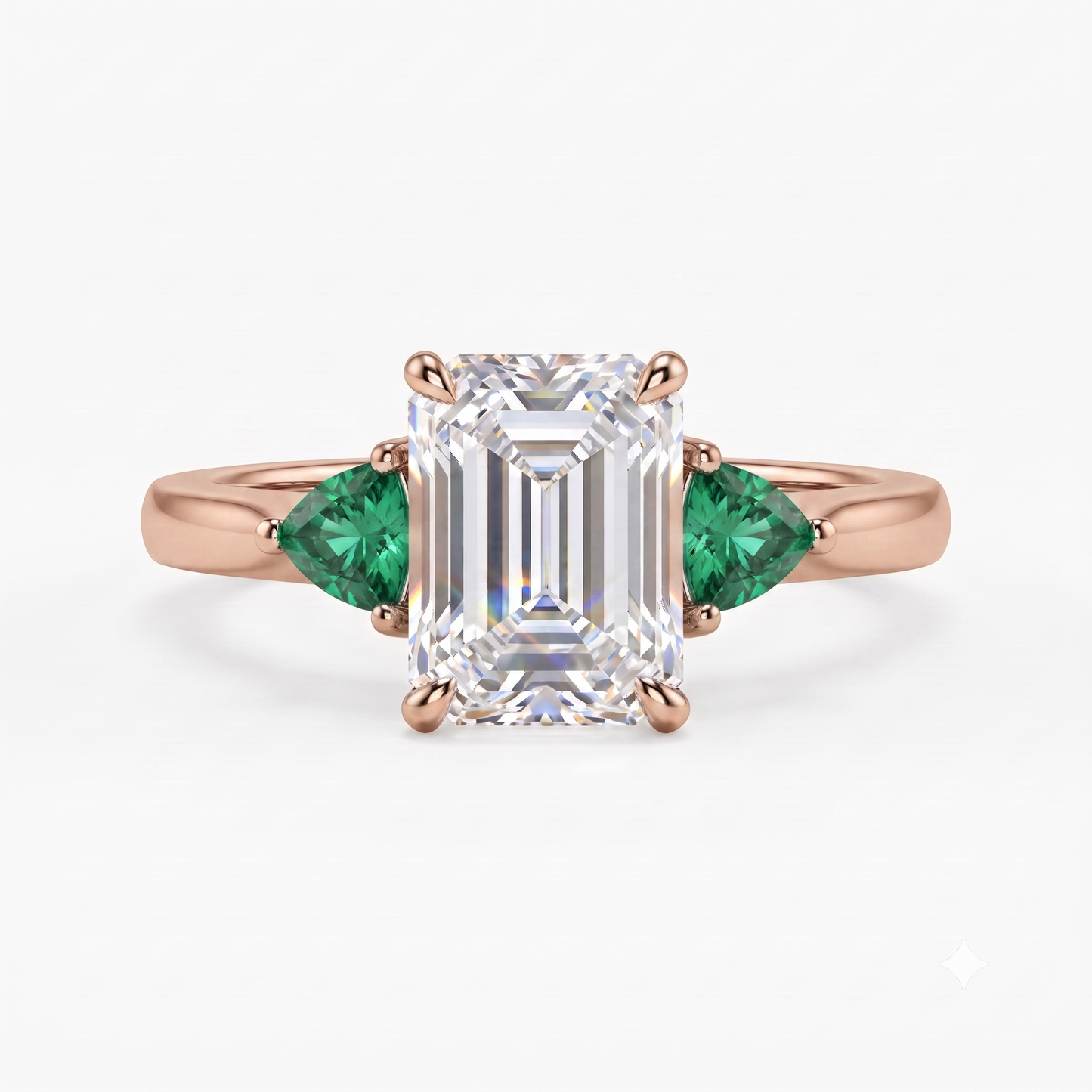 3.00ct Three Stone Emerald Cut Lab-Grown Engagement Ring