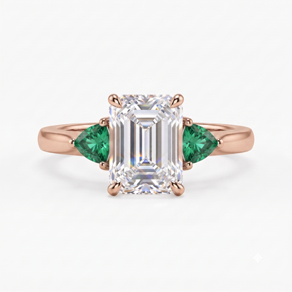3.00ct Three Stone Emerald Cut Lab-Grown Engagement Ring