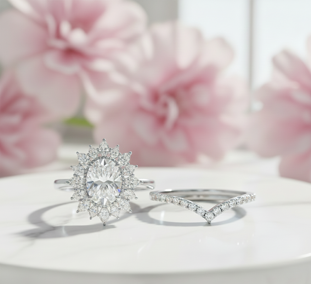 1.60 Ct Oval Moissanite Engagement & Bridal Ring Set