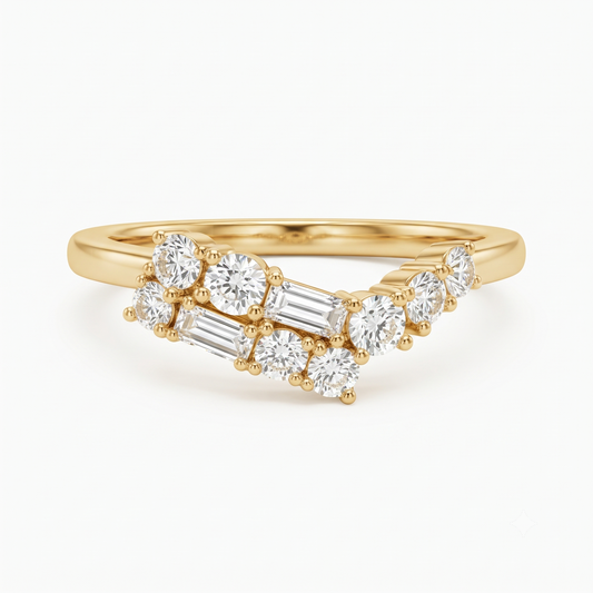 baguette and round lab grown diamond wedding band