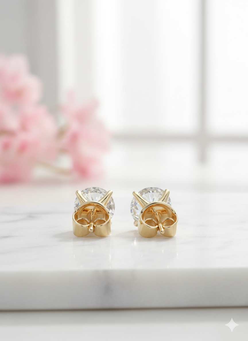 1/2ct Lab Grown Diamond Stud Earrings • 14K Yellow Gold Dainty Solitaire Earrings