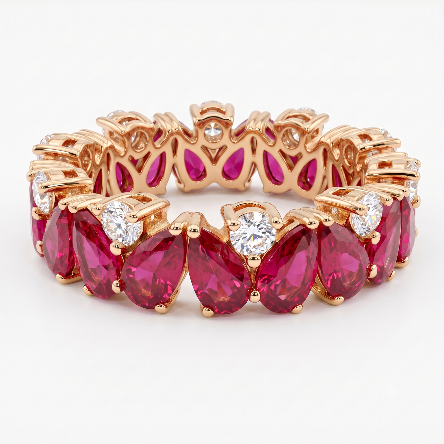 2.60 ct Pear Cut Ruby & Lab Grown Diamond Eternity Wedding Band Ring