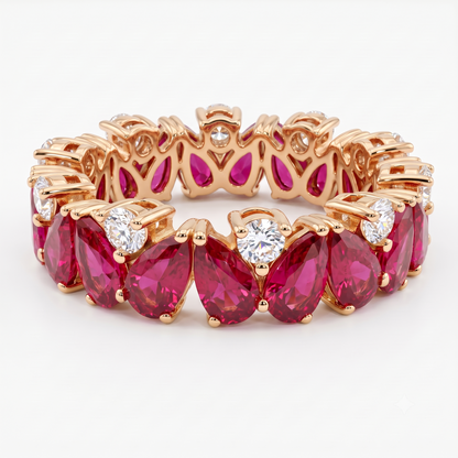 2.60 ct Pear Cut Ruby & Lab Grown Diamond Eternity Wedding Band Ring