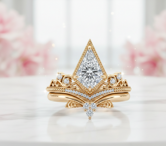 Unique 1.74 CT Kite Cut Engagement Ring Set – Modern Bridal Ring