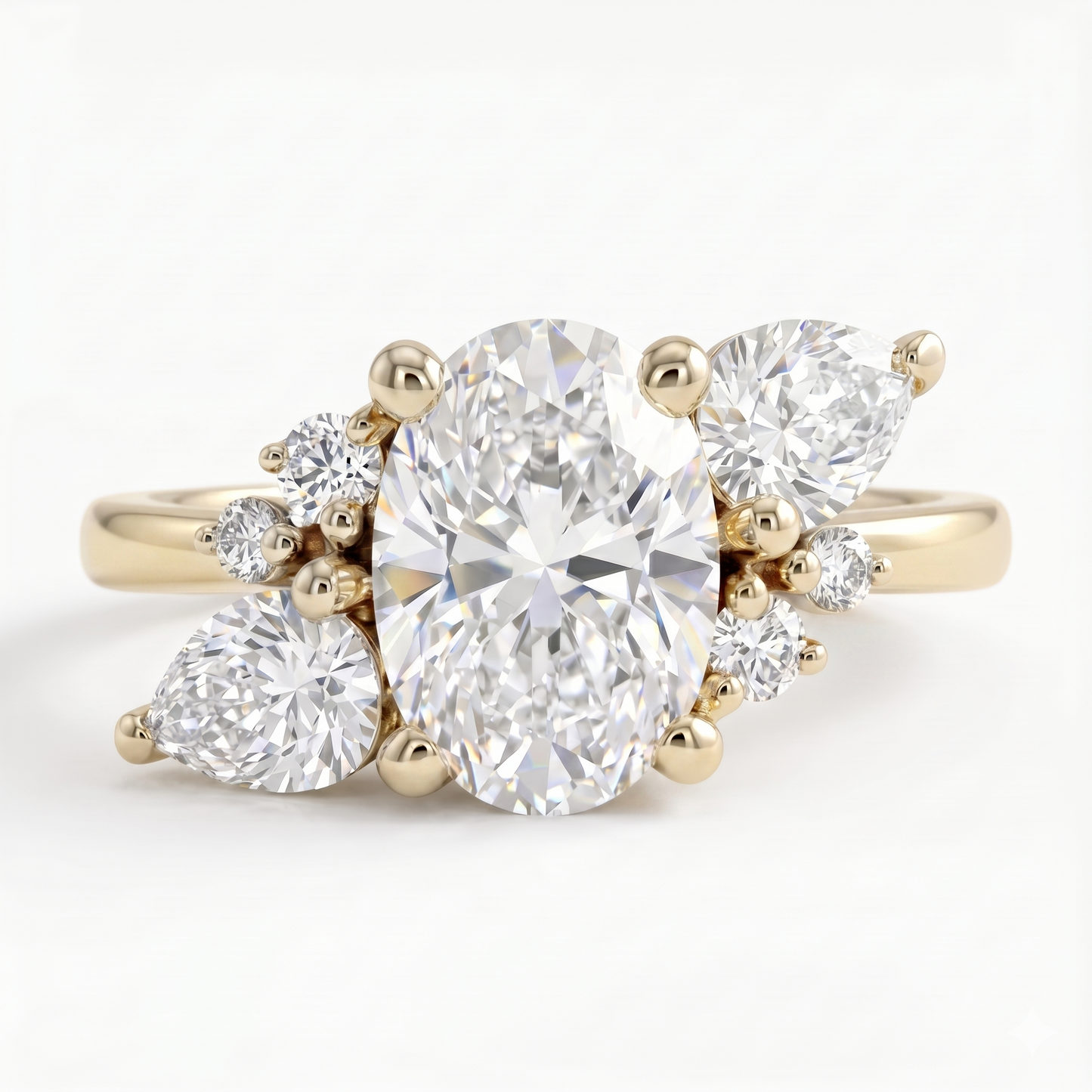 Elegant 1.70 CT Oval Engagement Ring – 14K Gold Cluster Design