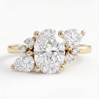 Elegant 1.70 CT Oval Engagement Ring – 14K Gold Cluster Design