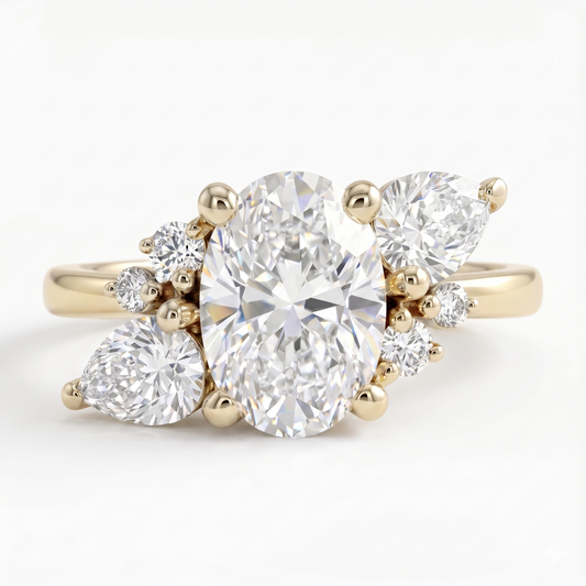 Elegant 1.70 CT Oval Engagement Ring – 14K Gold Cluster Design