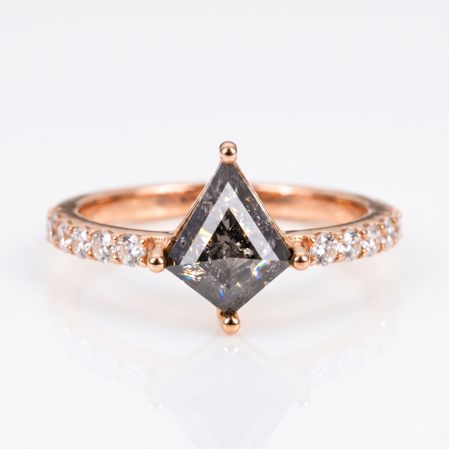 1.29ct Kite cut salt and pepper Engagement Diamond Ring