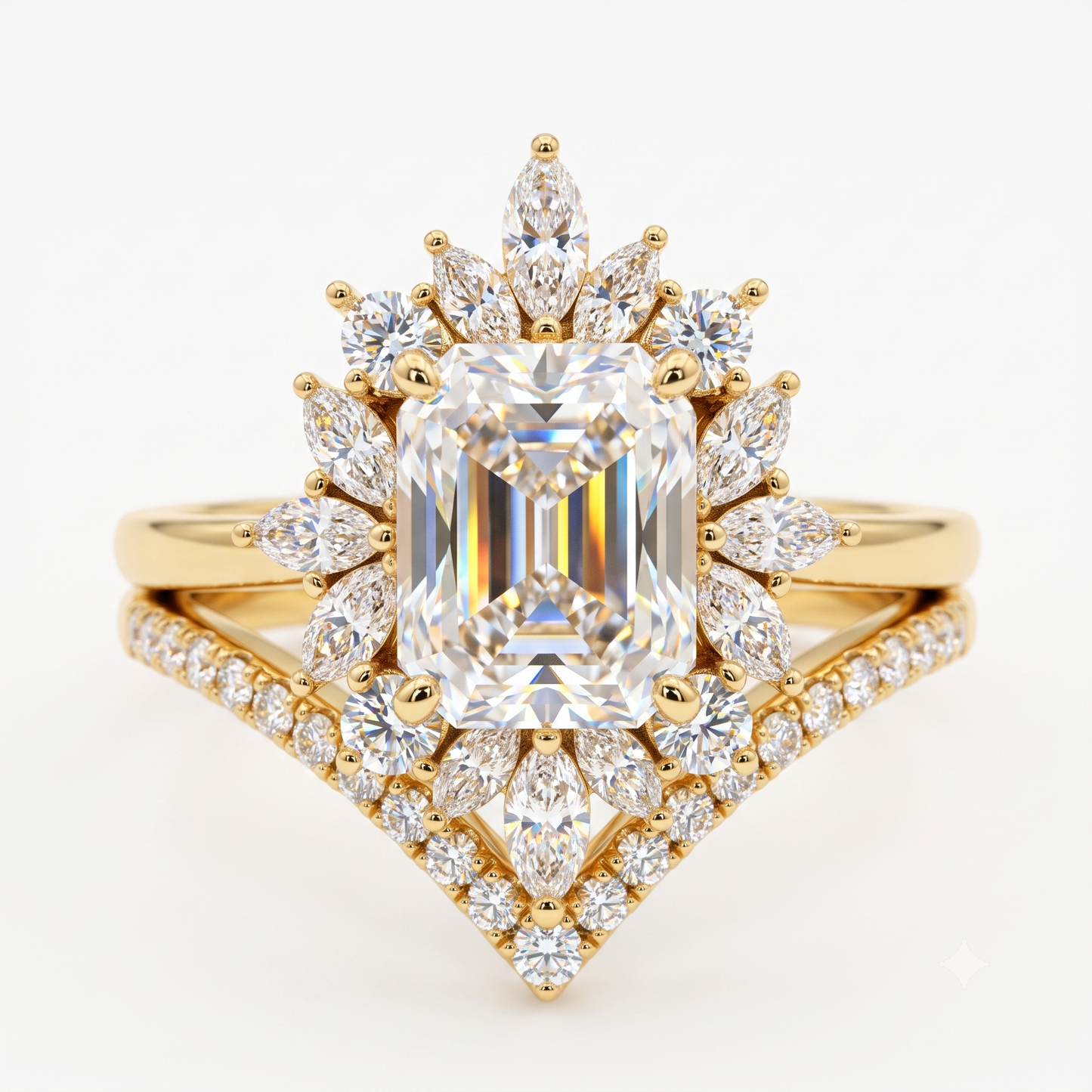 1.70 Ct Emerald Cut Lab-Grown Ring Set – Chevron Band