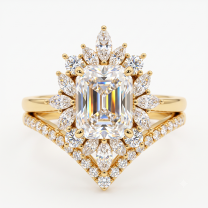 1.70 Ct Emerald Cut Lab-Grown Ring Set – Chevron Band