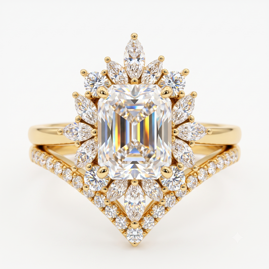 1.70 Ct Emerald Cut Lab-Grown Ring Set – Chevron Band