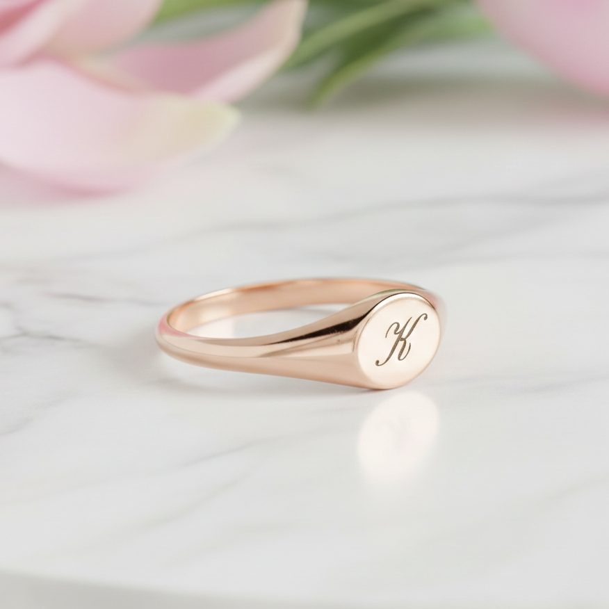 14K Solid Gold Custom Initial Signet Ring – Personalized