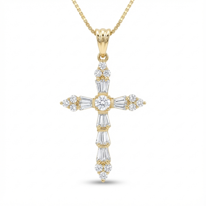 1.37 Carat Lab-Grown  Cross Pendant Necklace – Solid 14K Gold