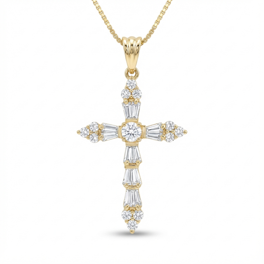 .37 Carat Moissanite Cross Pendant Necklace – Solid 14K Gold