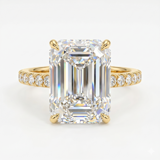 3.50ct Emerald Cut Paved Lab-Grown Engagement Ring