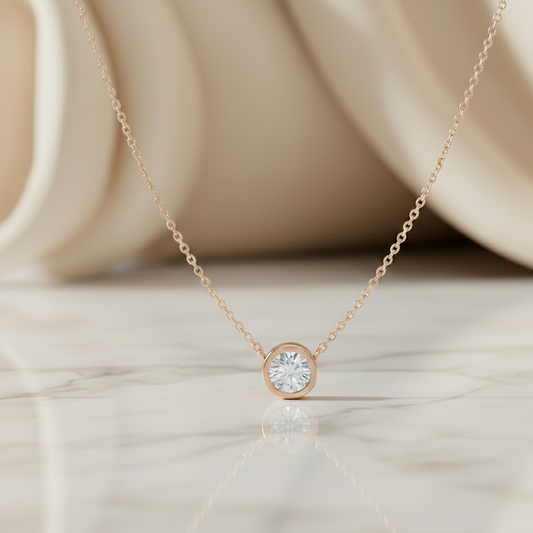1.00ct Dainty Round Cut Lab-Grown Diamond Bezel Necklace