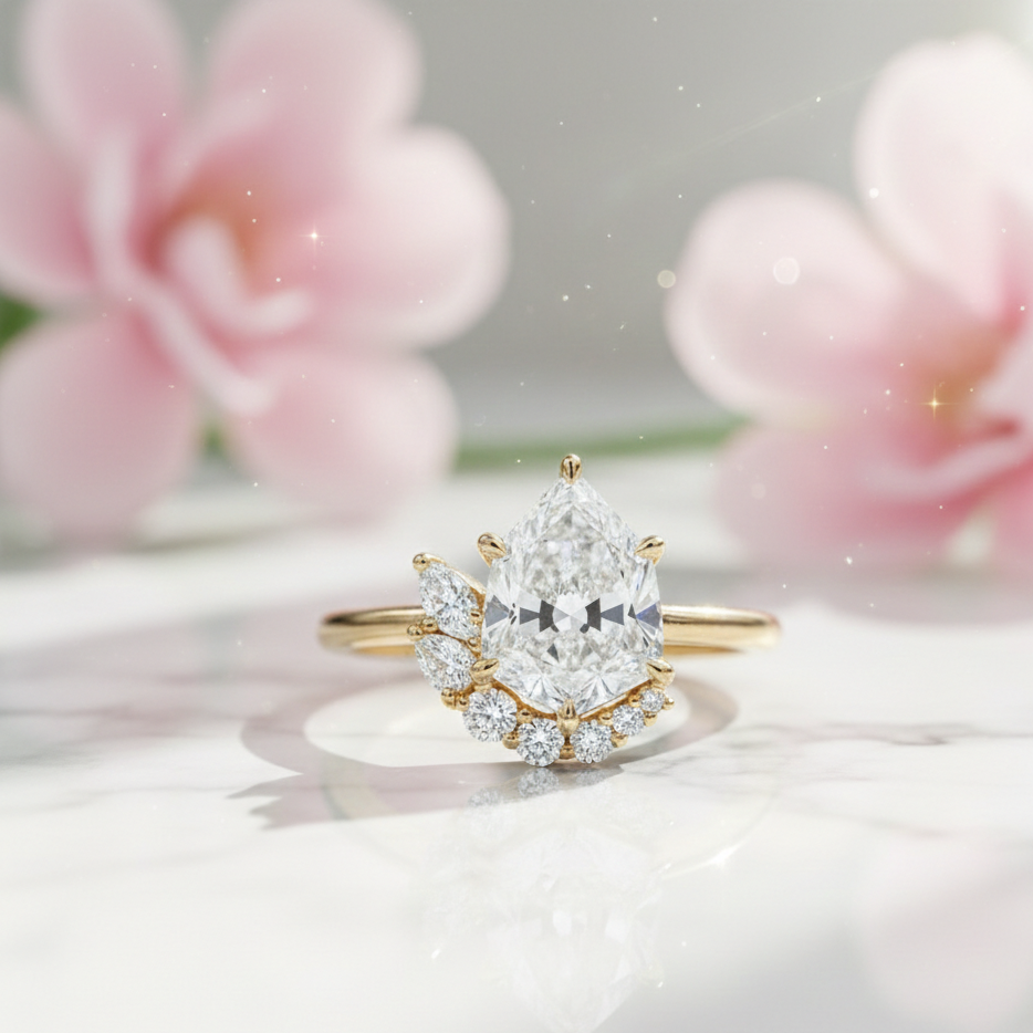 1.80 Ct Pear Cut Lab Grown Diamond Halo Engagement Ringh