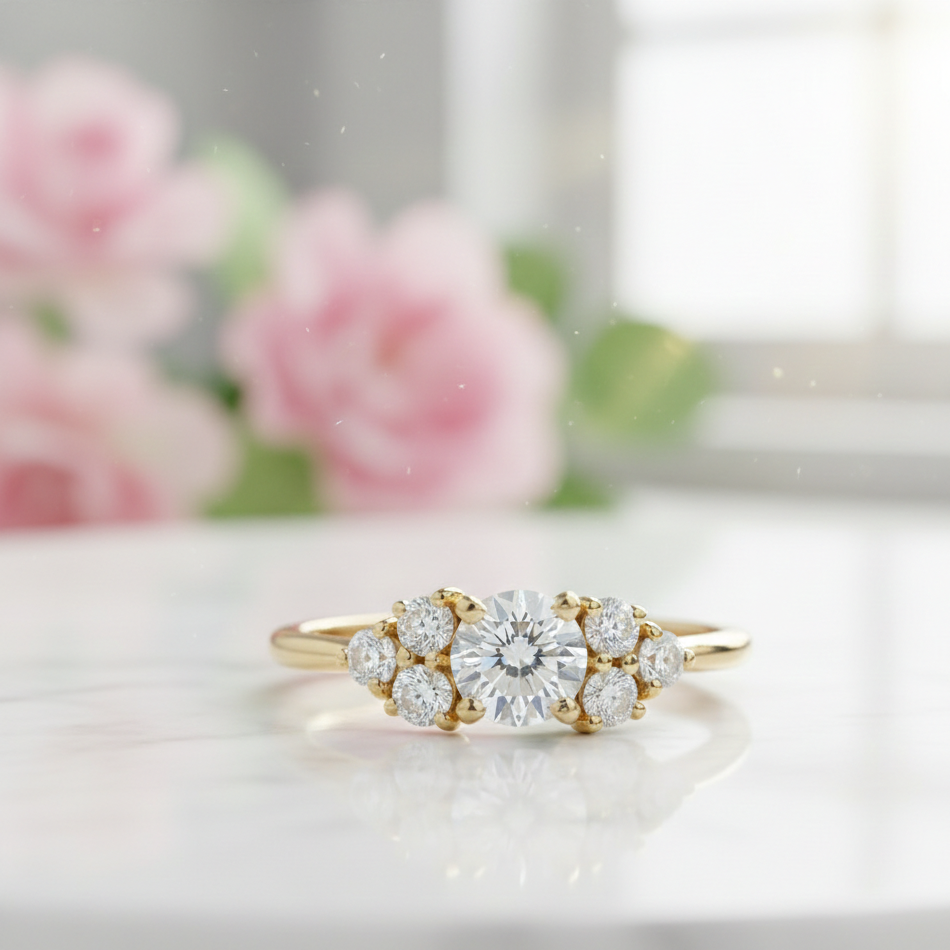 1.30 Ct Round Cluster Lab Grown Diamond Engagement Ring