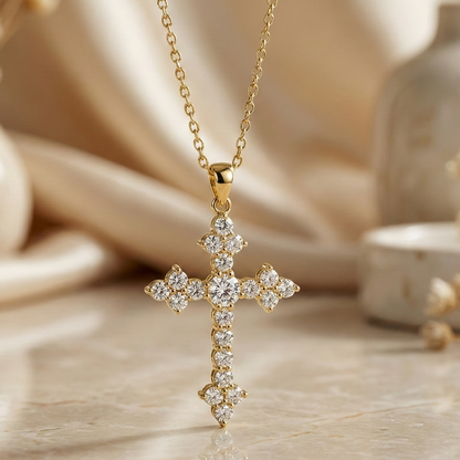 1.00Ct Dainty Lab-Grown Cross Necklace 14K Gold Pendant