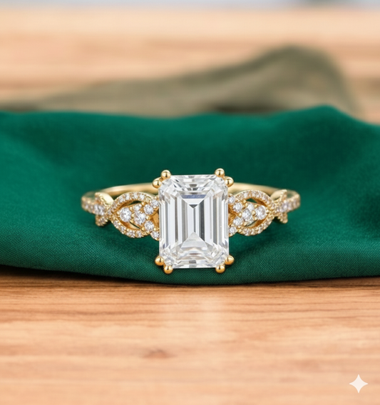 1.6CT Emerald Cut Lab Grown Diamond Engagement Ring